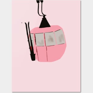 Pink Retro Ski Lift Gondola Posters and Art